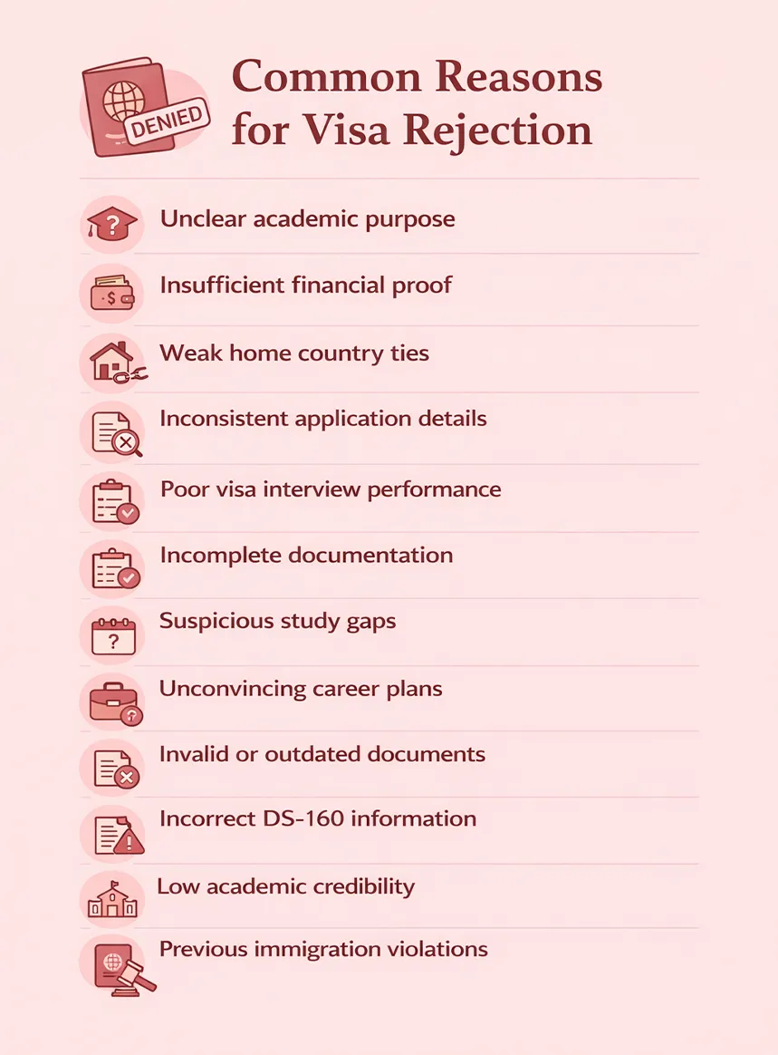 Reasons for Student Visa USA Rejection